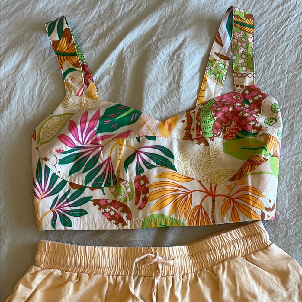 Floral Crop Top with Peach Pants